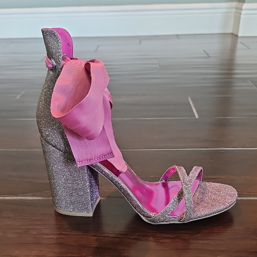 Pink Glitter Women's Heels with Bow Size 9